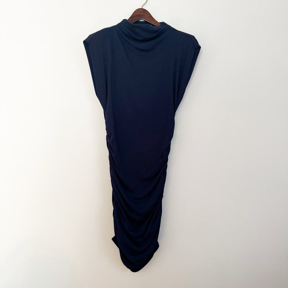 ANTHROPOLOGIE Michael Stars Gia Ribbed Power Shoulder Dress Navy Blue Medium M - Picture 4 of 8